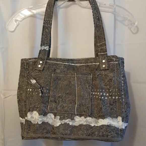 New Abstract Clouds Shoulder Bag Purse Black Gray canvas Double handle Stachel - Picture 1 of 9
